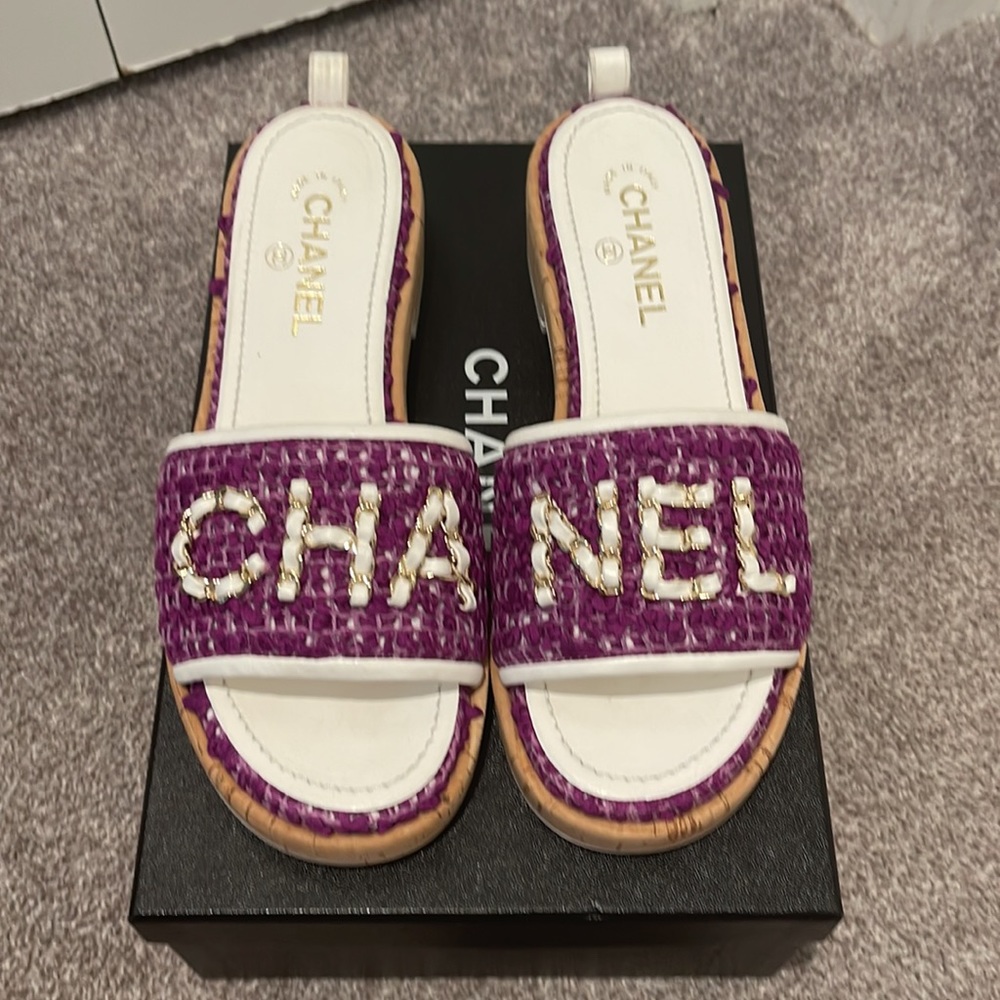 Chanel - Tweed Mule Sandals